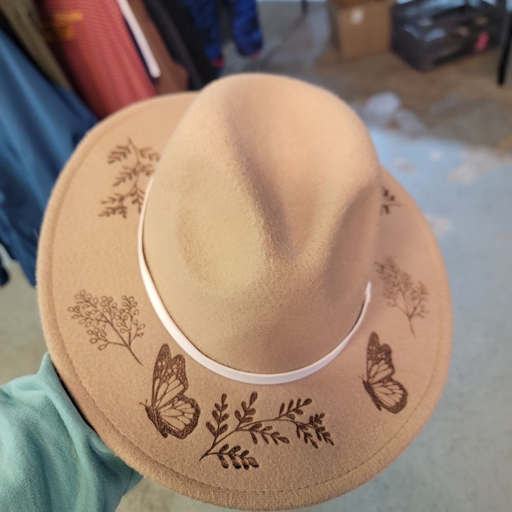 Custon Made Chic Tan Hat with Nature Motifs - Picture 2 of 2